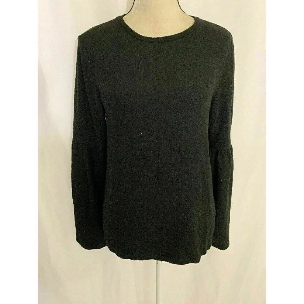 Zara Womens Solid Black Crew Neck Long Sleeve Sweater Top Viscose Elastane Small